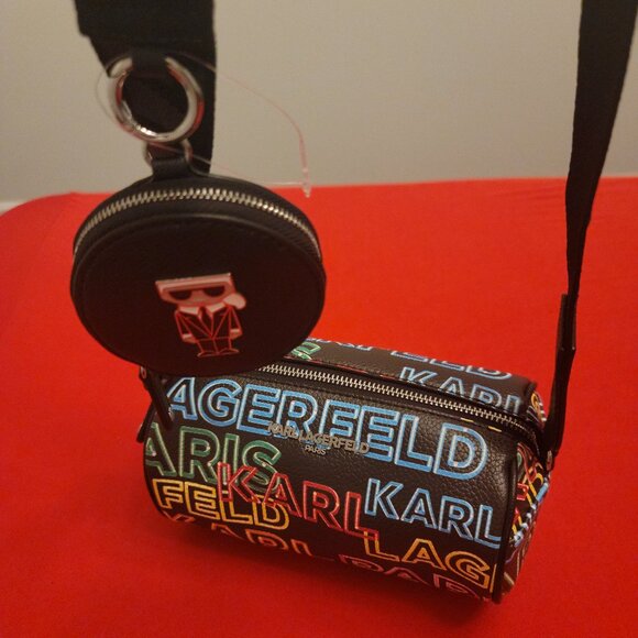 SALE! Karl Lagerfeld Paris Multicolor Logo Crossbody Bag with Earbud Case/ NWOT - Picture 9 of 13